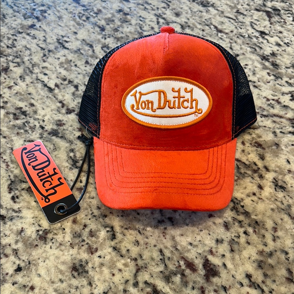 Von Dutch Black and Orange Trucker Hat